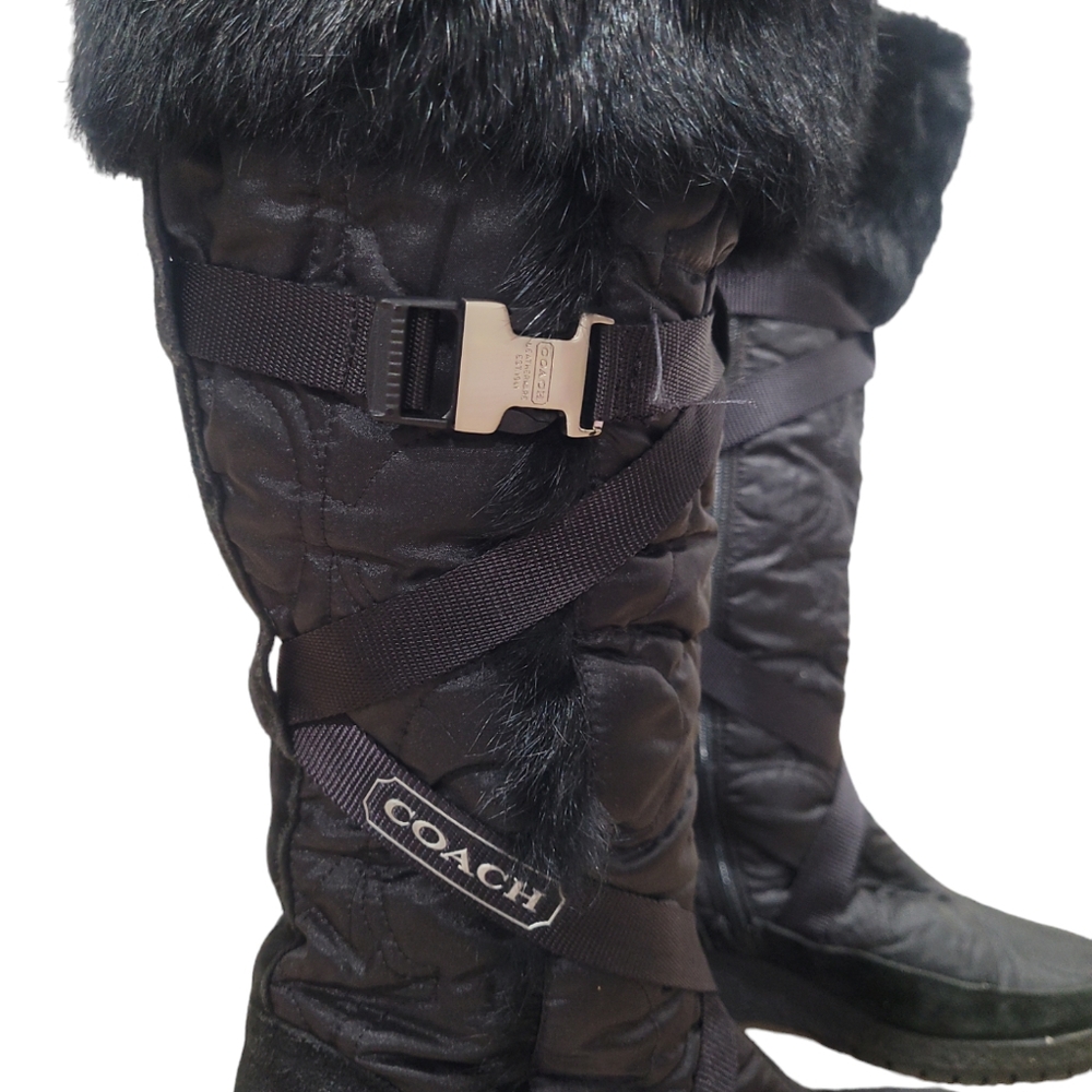 Coach Black Ankle Boots with Fur Trim - Picture 2 of 8